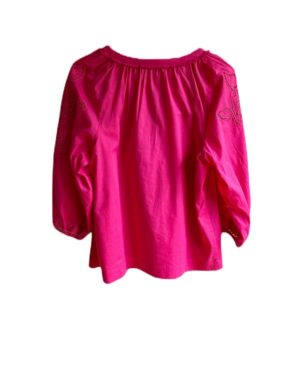 Trina Turk Ojai Lace Embroidered Top Size M Hot Pink 100% Cotton Peasant Blouse - Picture 4 of 13
